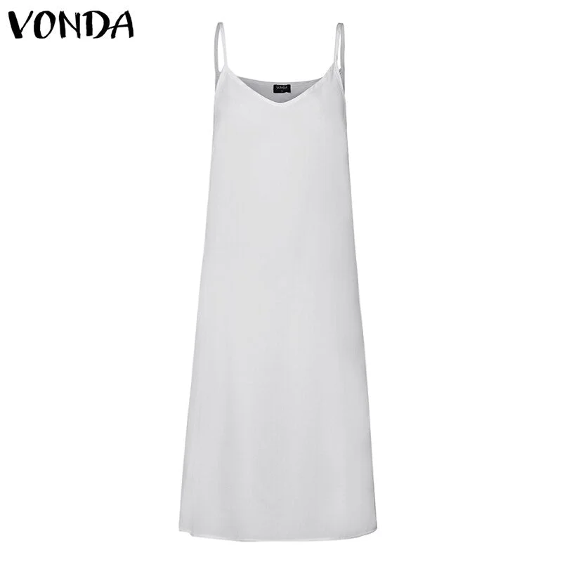 Summer Dress VONDA 2022 Women Sexy Sleeveless Vest Lining Dresses Sexy V Neck Spaghetti Strap Dress  Bohemian Party Vestidos