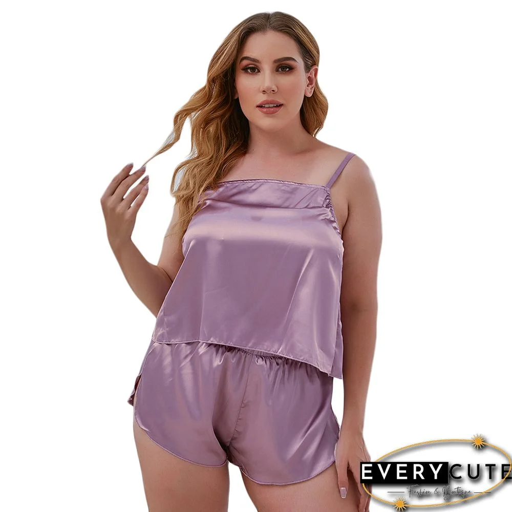 Light Purple Silk-like Plus Size Pajama Set