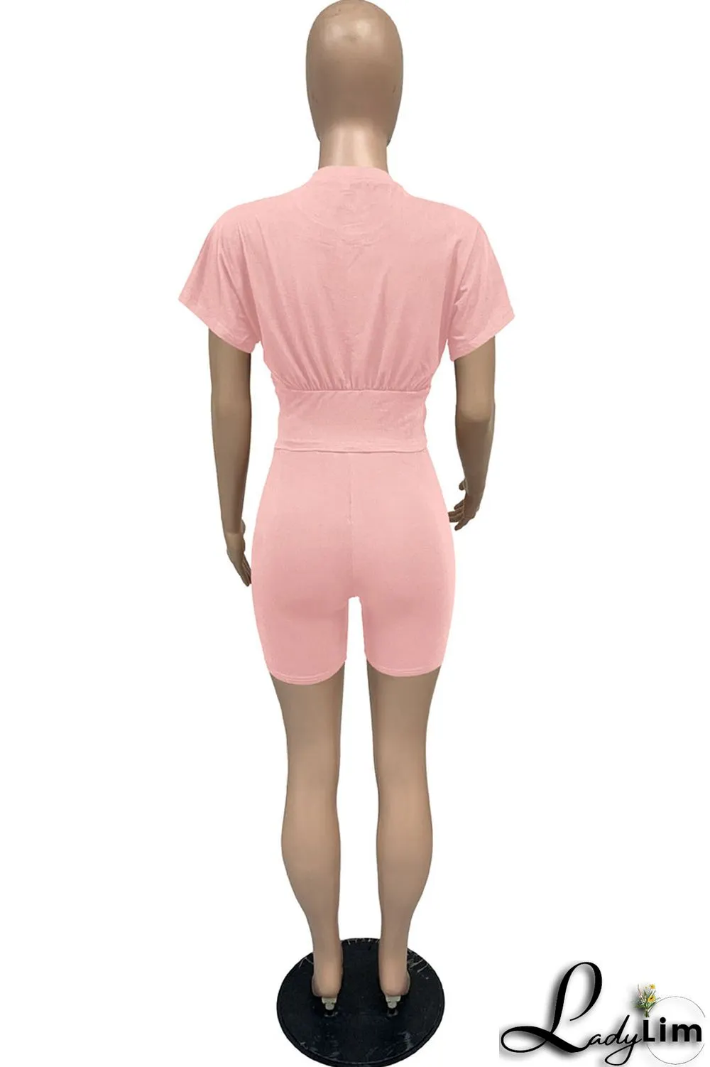 Yellow Casual Solid Split Joint O Neck Short Sleeve Two Pieces