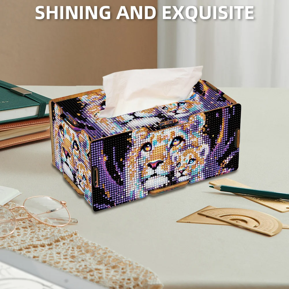 Diamond Painting Tissue Box Kits Decorative Rhinestone Craft Kit (Lion)