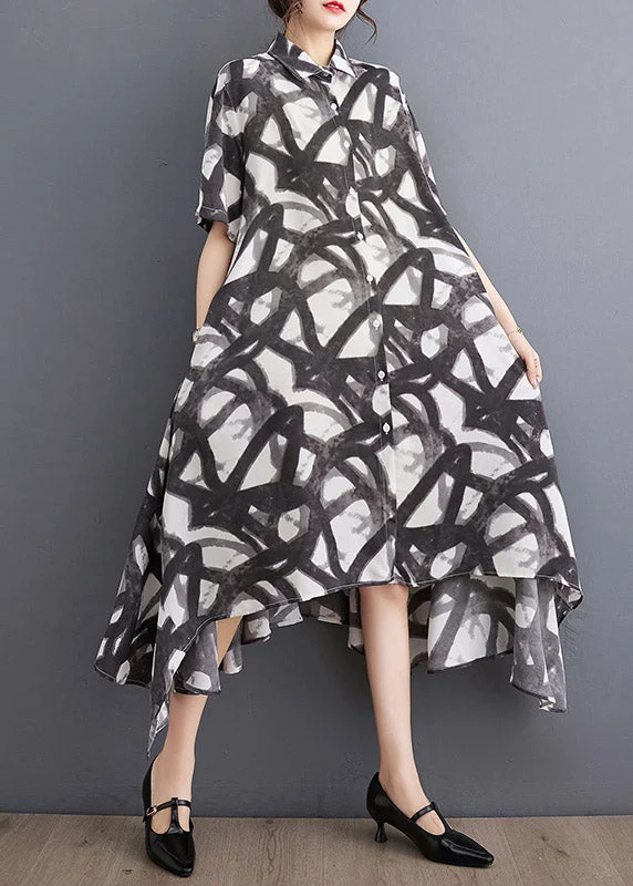 Fashion Black Print Asymmetrical Holiday Long Dress Summer