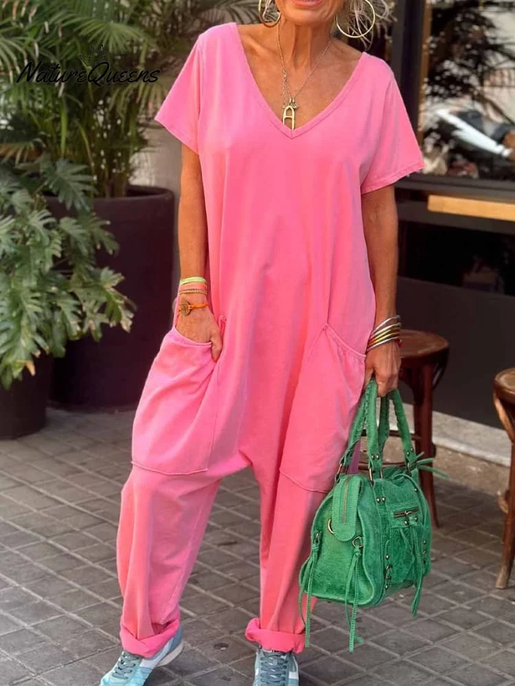 Women's Casual 100% Cotton Wide Leg Jumpsuit