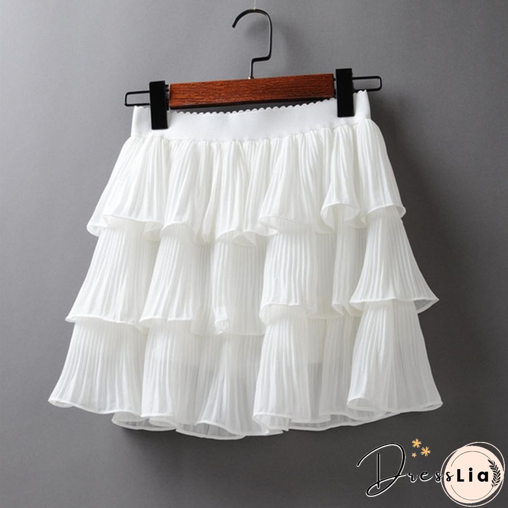 Summer Women Elasticity Waist Mini Skirt Ladies Chiffon Skirt Ladies Casual Cake Skirts Pleated Skirts-G140