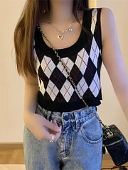 Nautinvest college outfits Women Plaid Tank Tops Backless Cute Camis Female Crop Tops Knitted Tops Women Crop Tank Tops 2025 Summer