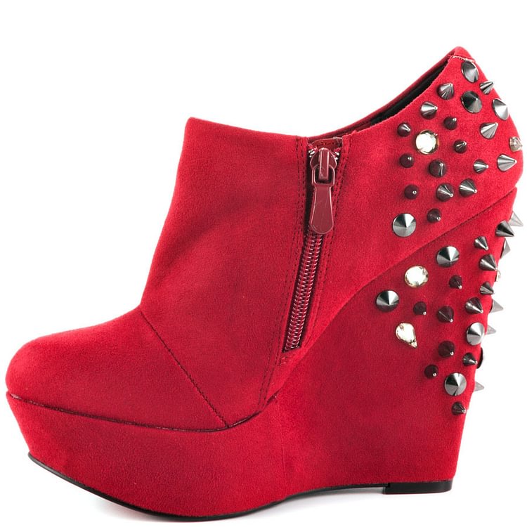 red wedge ankle booties