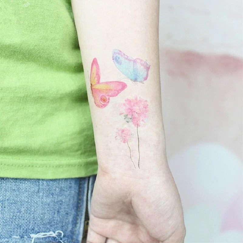 24 Kinds 3D Butterfly Tattoo Flowers Watercolor Temporary Body Art Sticker Disposable Make Up Concealer tatouage temporaire