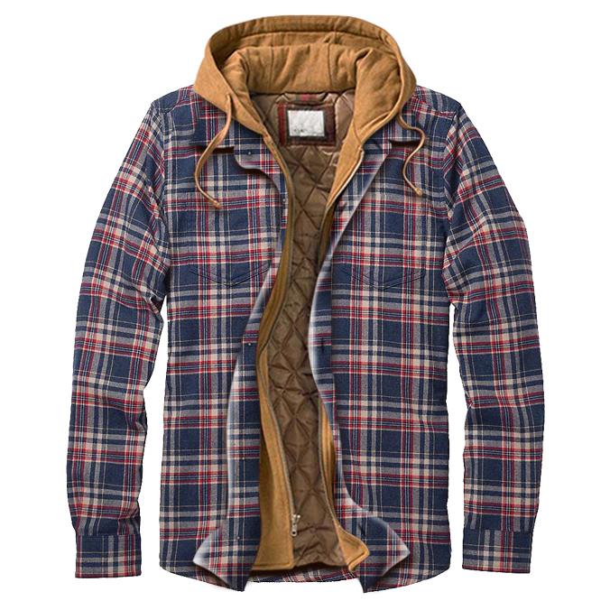 null - Men's casual basic multicolor plaid hooded shirt jacket of inspirelf