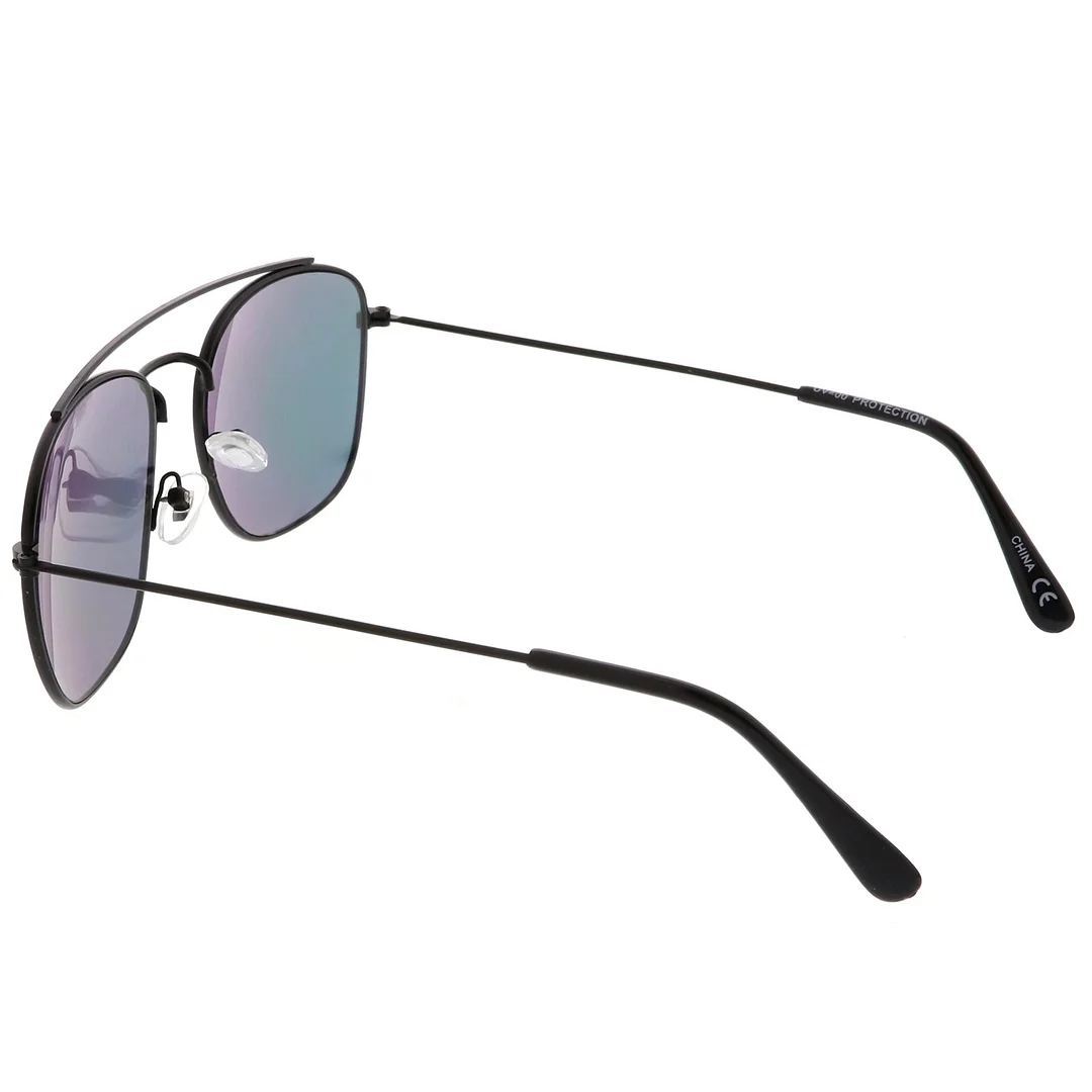 Classic Metal Aviator glasses Curved Crossbar Mirrored Square Lens 53mm