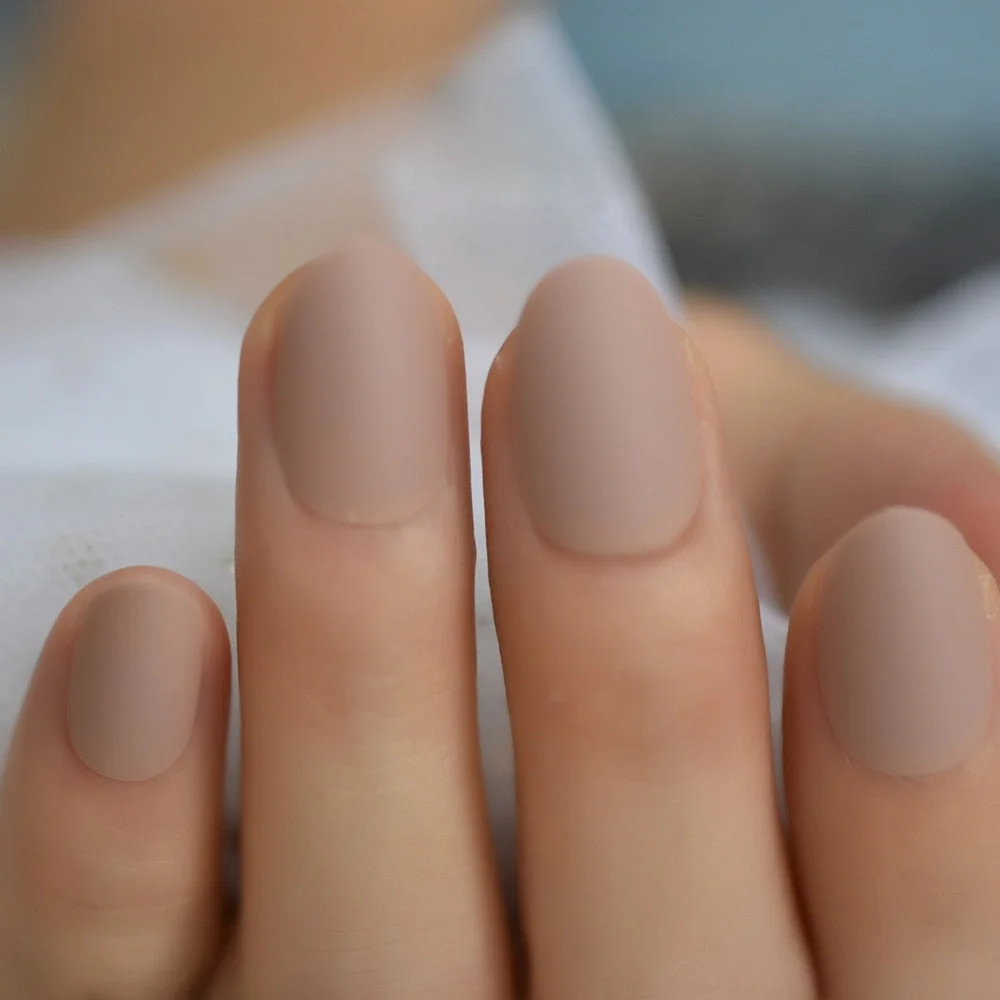 Oval Short Matte Classic Nails Light Brown Frosted Rounded Nail Tips Artificial Daily Wear Basic Press On Nails wholesale IMABC-Nail Inspo