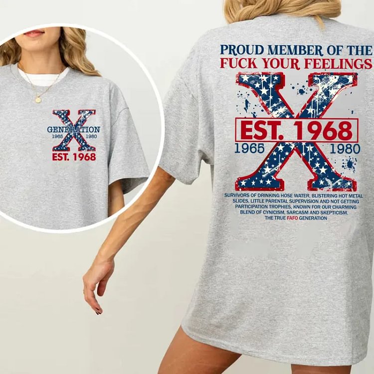 Unisex Custom Est Year X Generation T-Shirt | Vintage American Flag X Gen Matching Couple Tee 1965-1980