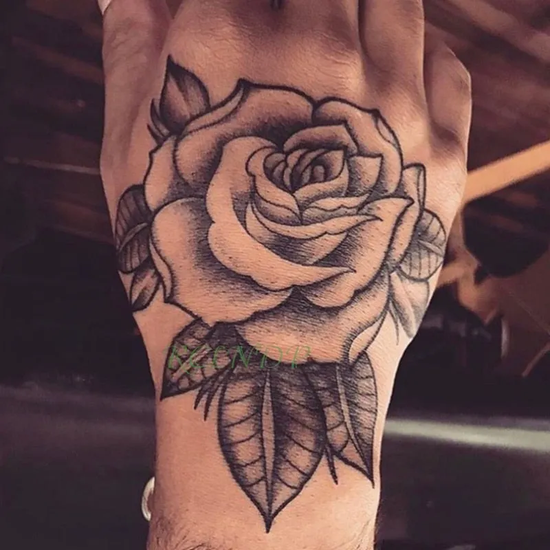 Waterproof Temporary Tattoo Sticker Flower Rose Fake Tatto Flash Tatoo Hand Arm palm finger Back Tato body art for Women Men