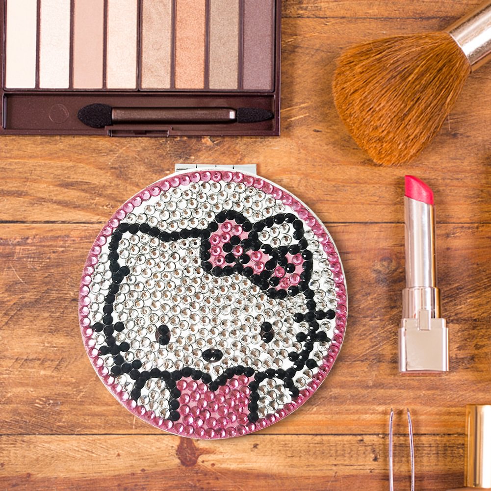 Handmade Rhinestone Mini Portable Mirror Diamond Resin Painting Kit (Cat)