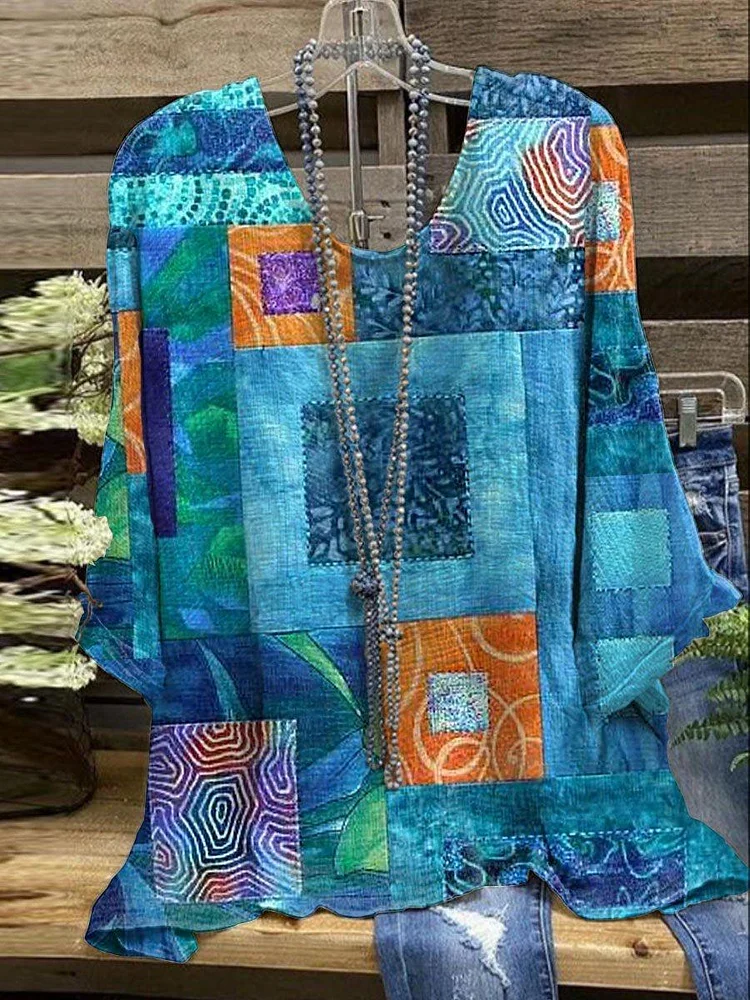Women's Geometric Art Print Vintage Casual Top