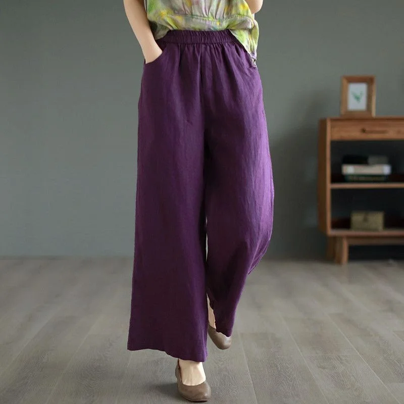 Uveng Uveng Retro Cotton-Shed Broad Leg Trousers Women's Large-Size Fashion Pure Spring And Summer New Thin Straight Trousers Trousers