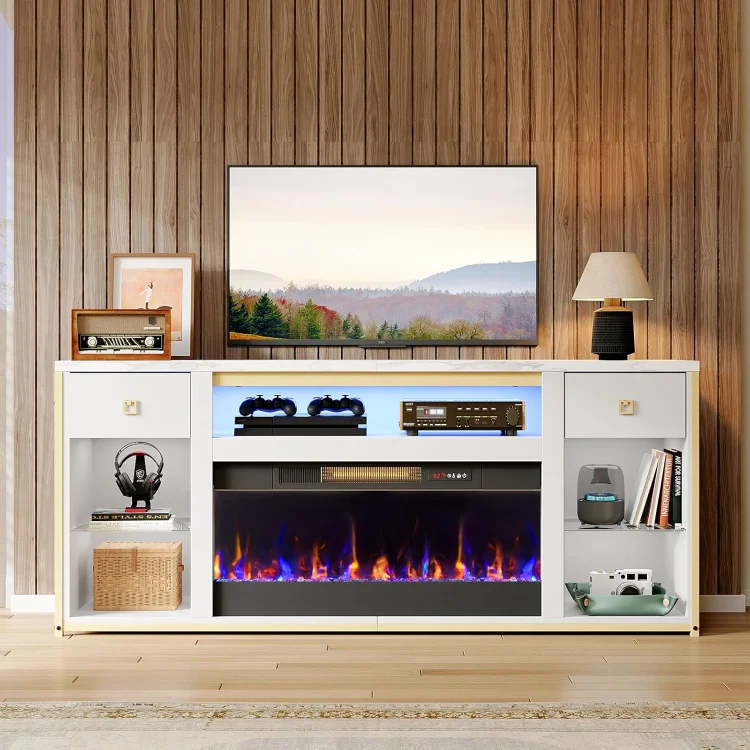 Bestier Fireplace TV Stand for TVs Up to 80" with 36" Electric Fireplace