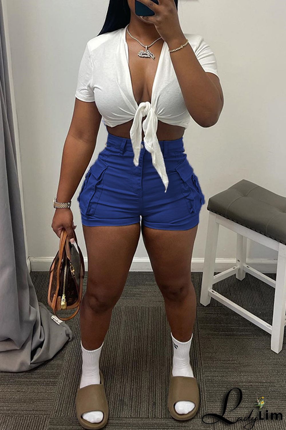 Pink Fashion Casual Solid Patchwork Regular High Waist Shorts