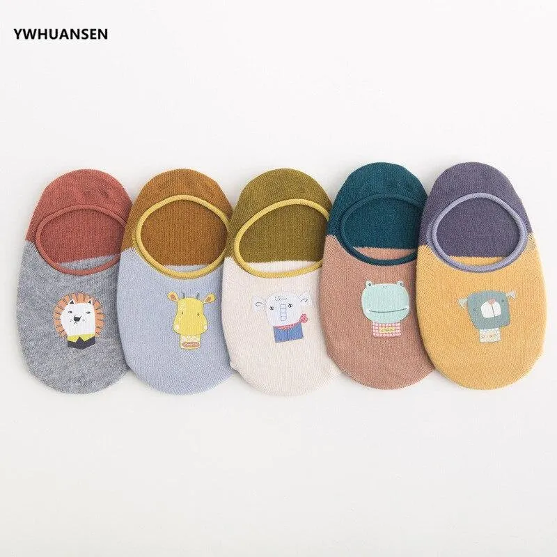 5 Pairs/lot 1 to 7 Years Animal Print Children Boat Invisible Socks Cotton Unisex Low Cut Baby Kids Ankle Socks For Girls