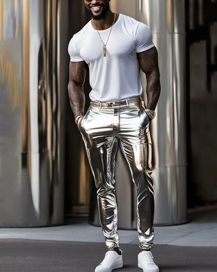 Men's Stylish Silver Metallic Pants