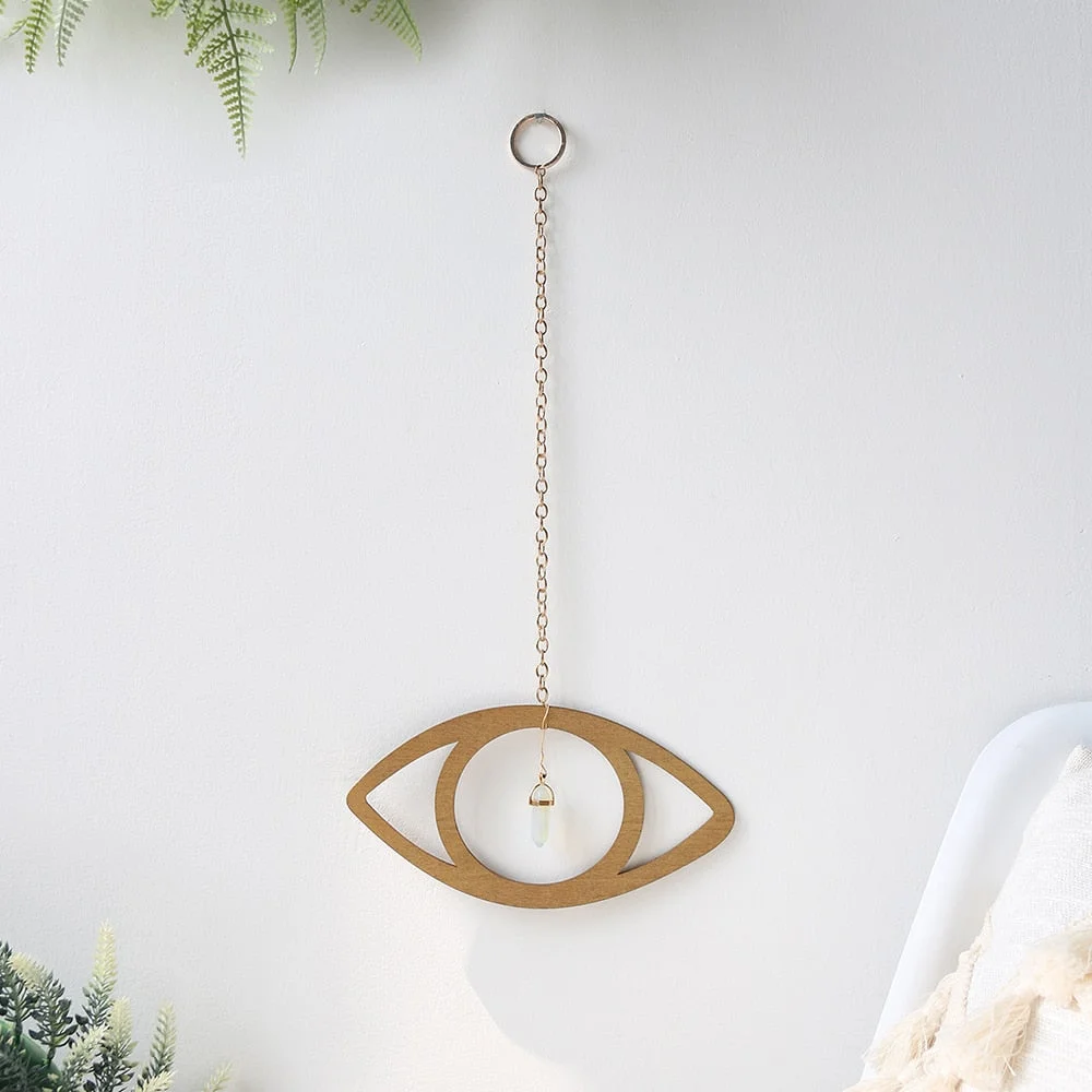 Eye Phase Wooden Wall Hanging With Crystal Boho Home Decor Christmas Room Decoraion Bedroom Living Room Window Nursery Gift