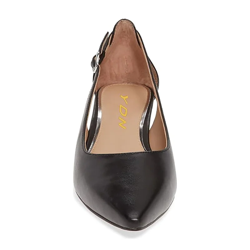 Black Vegan Leather Pointed Cut-Out Wedge Heel Classy Formal Pumps