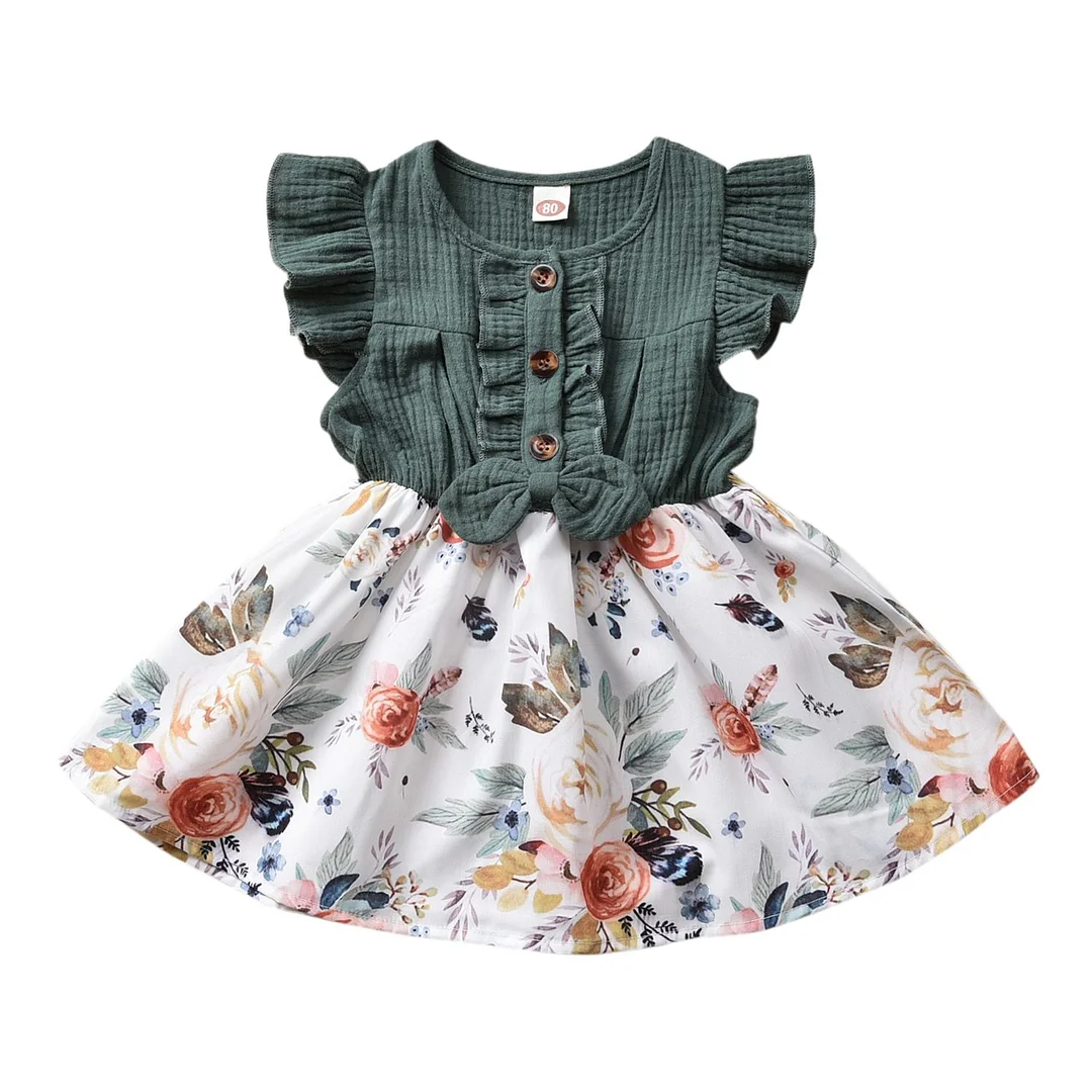 Toddler Baby Girl Princess Dress Vintage Floral Print Lace Halter Party Dresses Summer Outfits