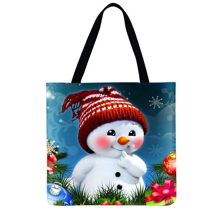 Linen Eco-friendly Tote Bag - Snowman