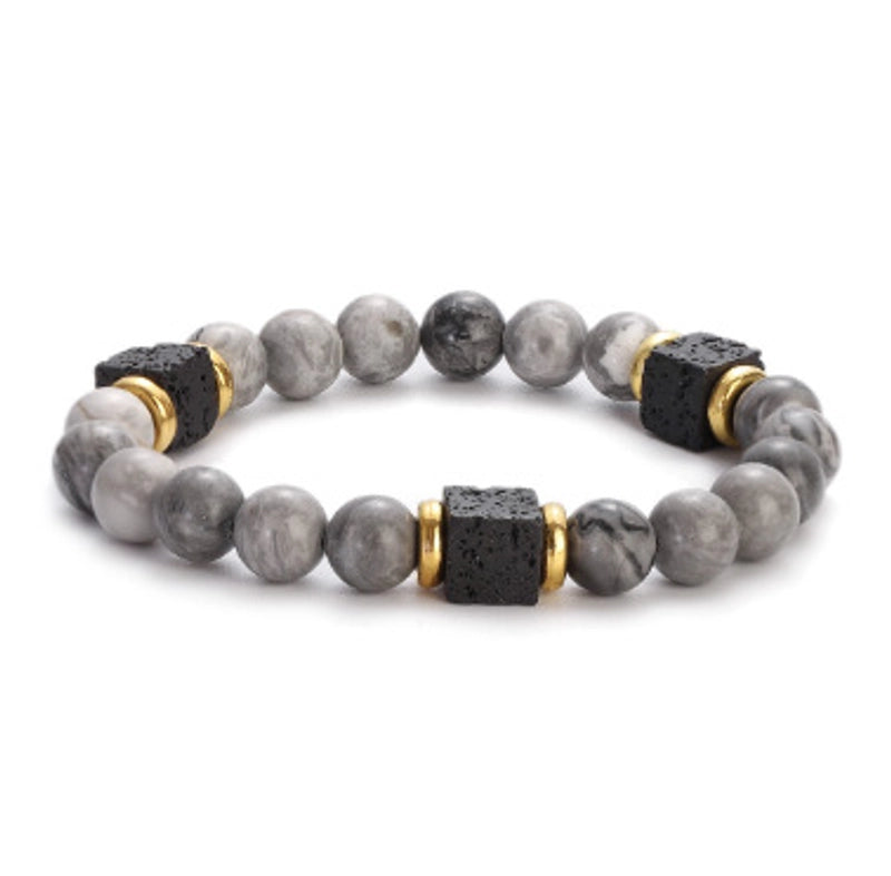New Lava Cube Volcanic Stone Bracelet Men’s Colorful Marble Glass Beads Retro Bracelet