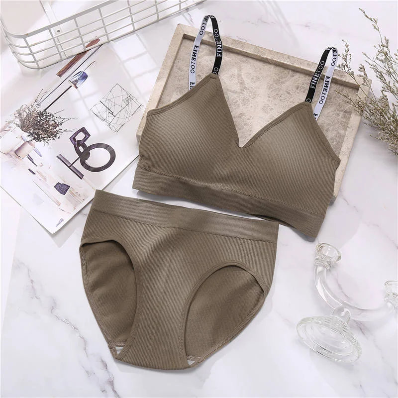Ribbed Tops Set Adjustable Strap Push Up Bra Women Underwear Plus Size Tank Crop Top Sexy Seamless Bralette Female Lingerie Suit
