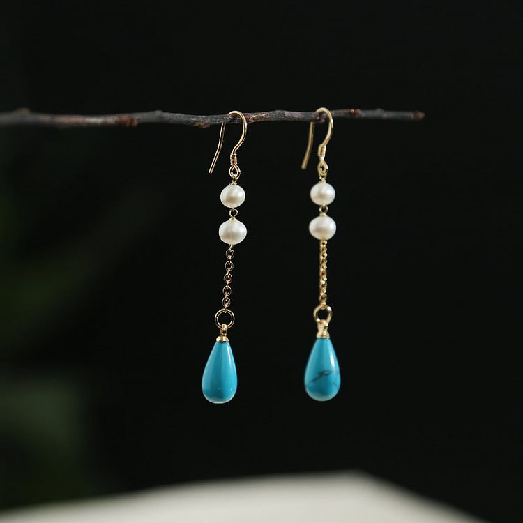Vintage Pearl And Drop Turquoise Earrings