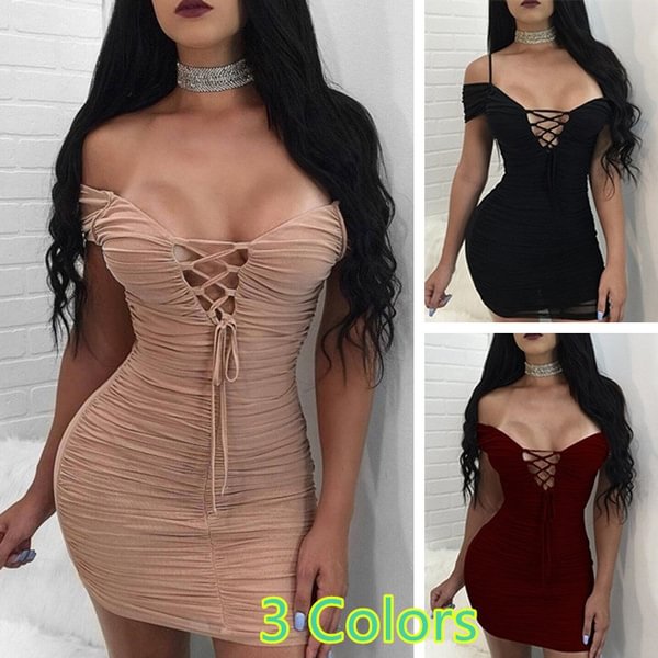 Women's fashion V Collar Dress ladies Halter Sexy Mini Dresses Party Club Sleeveless Short Dress - Life is Beautiful for You - SheChoic