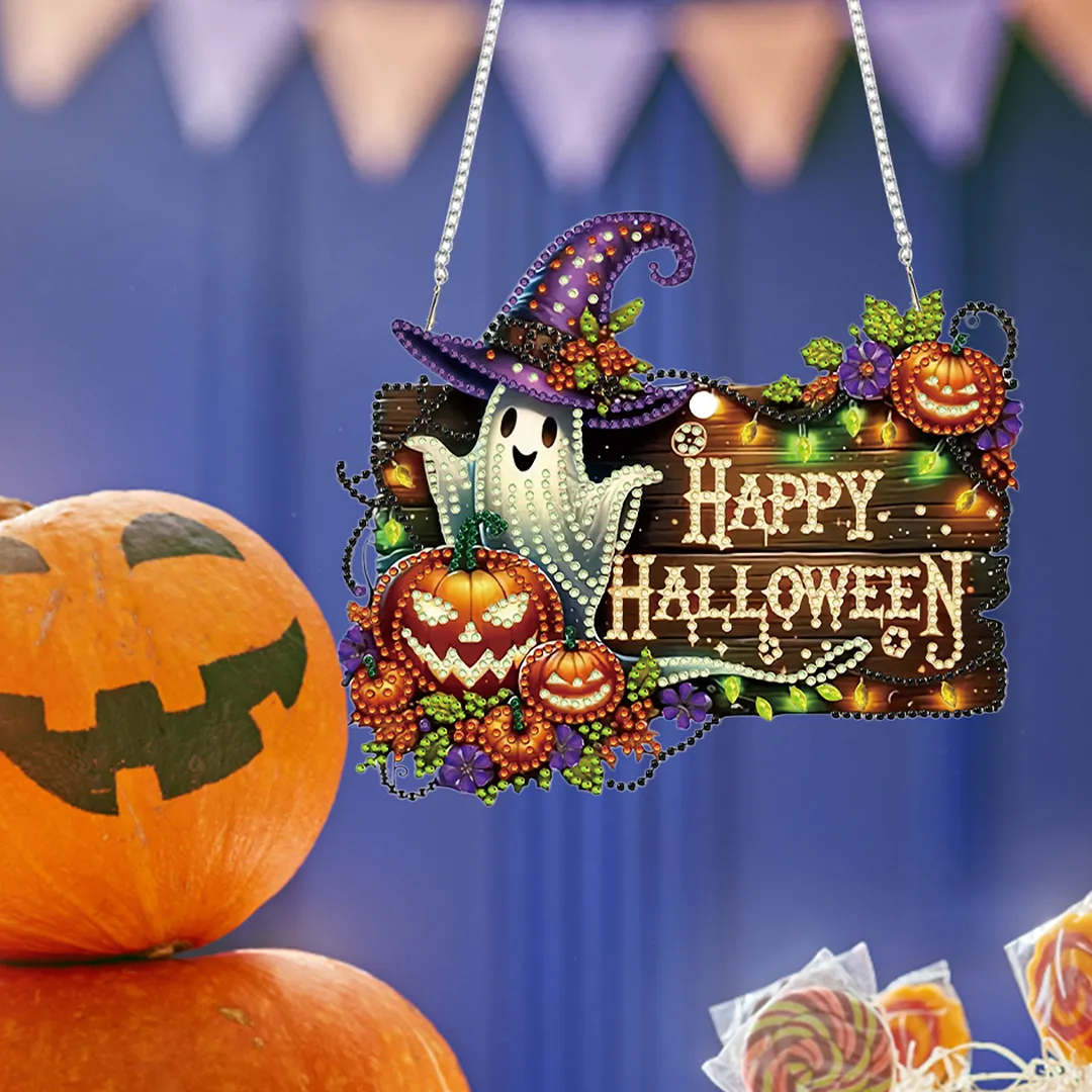 Halloween Pumpkin Ghost 2D Flat DIY Diamond Painting Pendant for Wall Decor