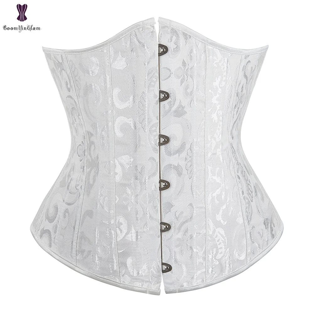 Jacquard 26 Spiral Steel Boned Underbust Corset Black White Brown Steampunk Bustier Top #2834