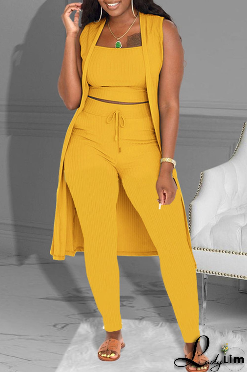 Sky Blue Fashion Casual Solid Patchwork Sleeveless Three-piece Set