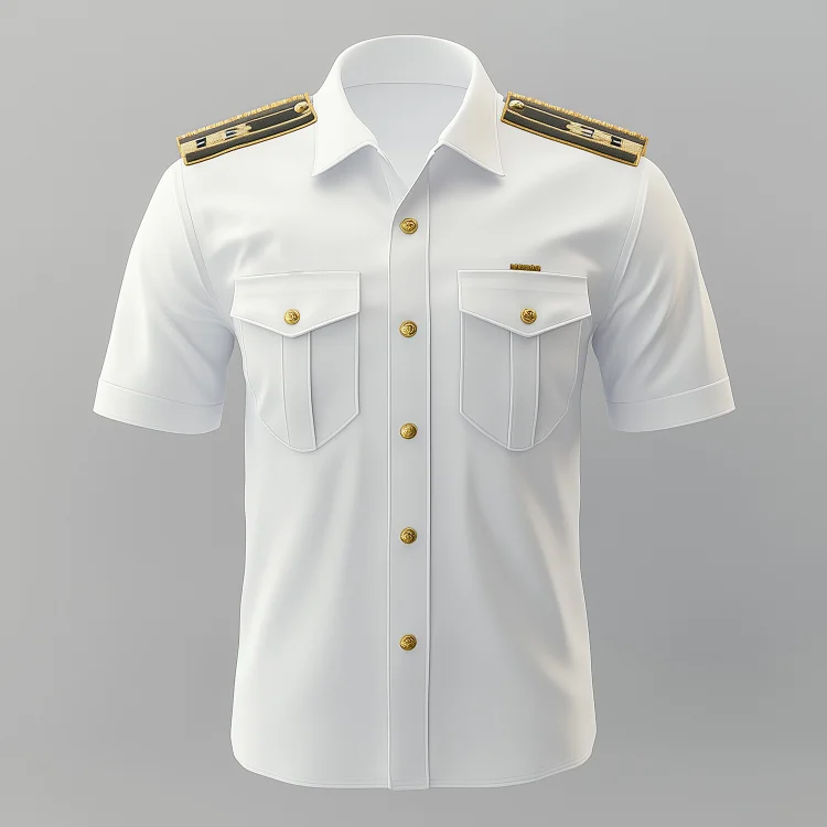 Okaywear Turndown Collar Short Sleeve Flap Pocket Metal Button Shirt 