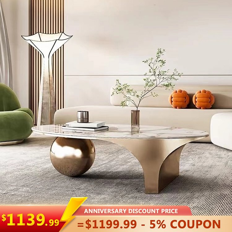 Homemys 51.28"Modern Light Luxury Minimalist Metal Spherical Base Coffee Table