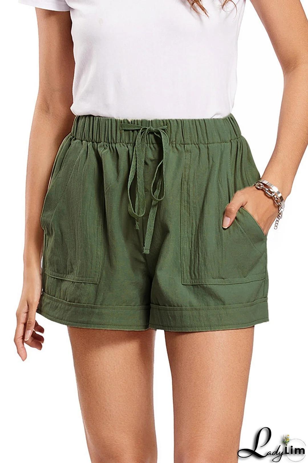 Solid Color Cotton Tie-Strap Shorts