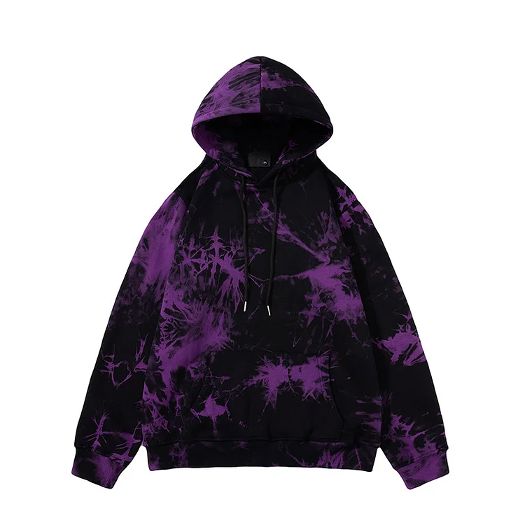 Tie-Dyed Fleece Hooded Sweatshirt Hip Hop Loose Hoodie at Hiphopee