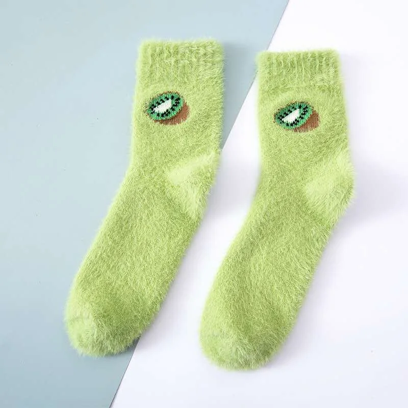 Women Socks Imitation Mink Velvet Socks Bedroom Thicken Cute Fruit Sleepwear Home Female Socks Sleep Floor Warm Thermal Sox Girl