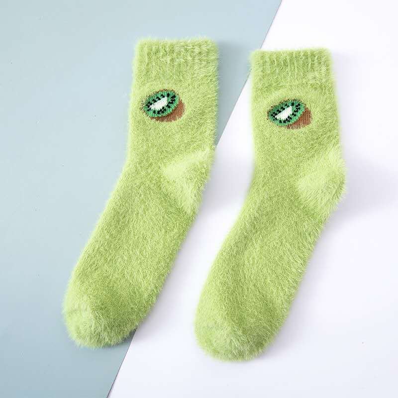 Winter Imitate Mink Velvet Socks Cute Fruit Socks Thicken Warm Women Socks Sleep Socks Girls Home Floor Bedroom Sox Harajuku