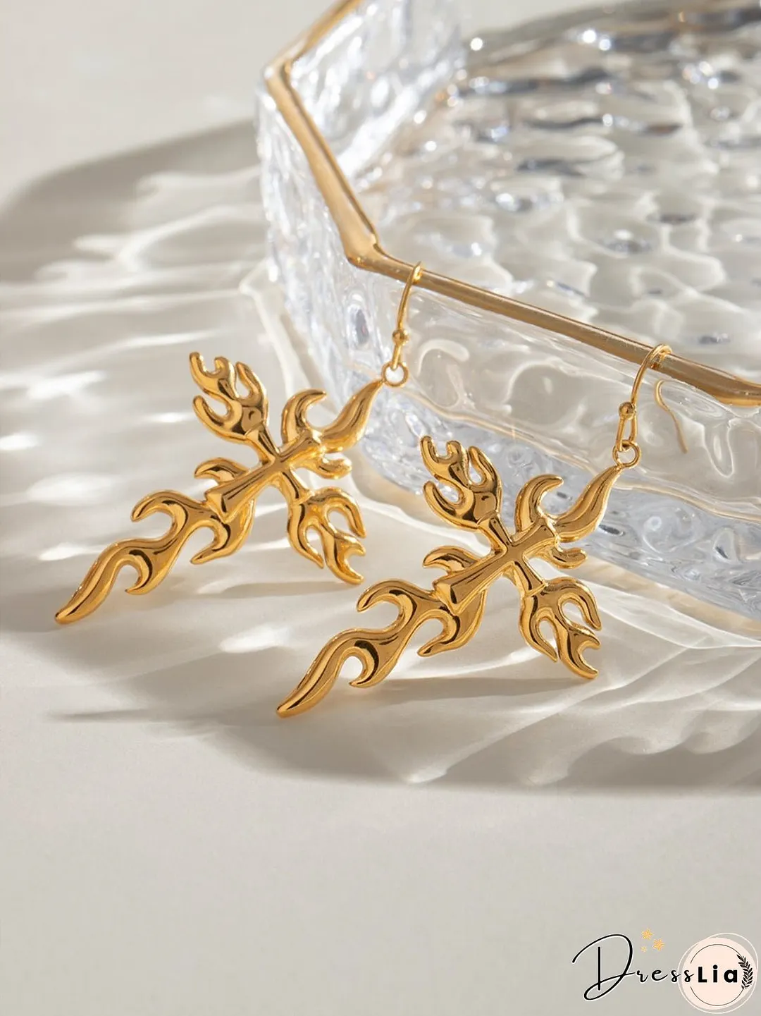 18K Gold-Plated Stainless Steel Cross Earrings