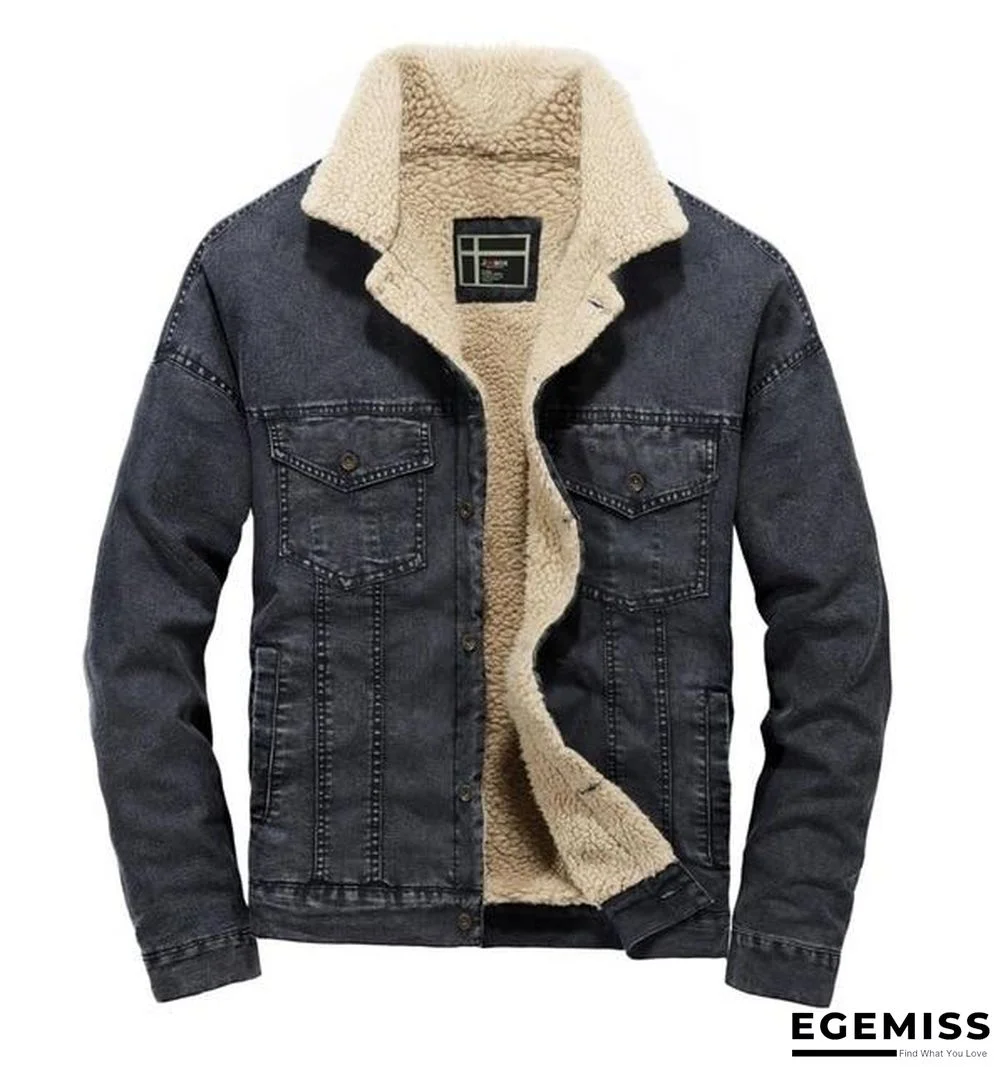 Men's Winter Wool Fleece Denim Jacket Warm Single Breasted Slim Fur Collar Couple Thick Jacket | EGEMISS