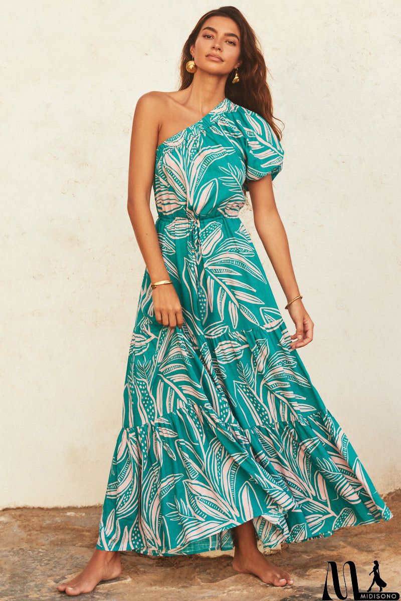 MidiSono - Women Spring Summer Vacation Slant Shoulder Boho Tiny Flower Causual Maxi Dress