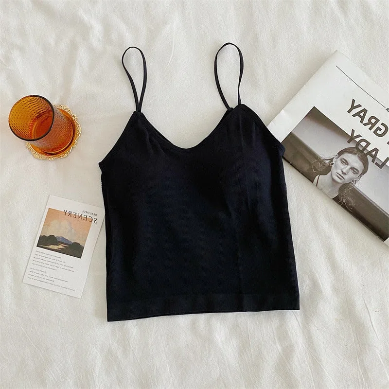 New Women Cotton Underwear Sexy Solid Color Top Fashion Push Up Comfort Tank Up Non Steel Ring V-Neck Suspender Female Lingerie