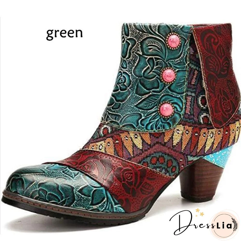 Ladies Fashion Round Toe Patent Leather High Thick Heel Stitching Casual Side Zipper Martin Boots