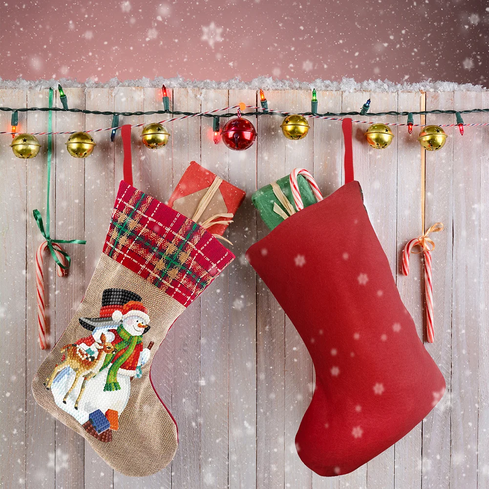 DIY Snowman Christmas Socks Decor DIY Diamond Art Kits for Family Party Decoration(20*35cm)
