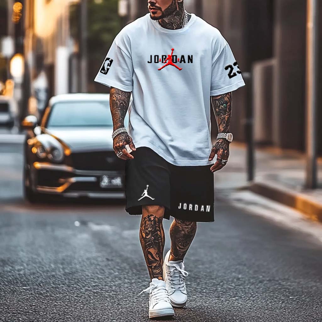 Unisex Basketball Print Oversized Streetwear Short-Sleeved T-shirt And Shorts Set