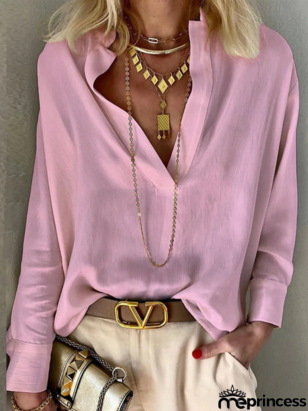 Women Long Sleeve T-shirt Neck Solid Color Tops