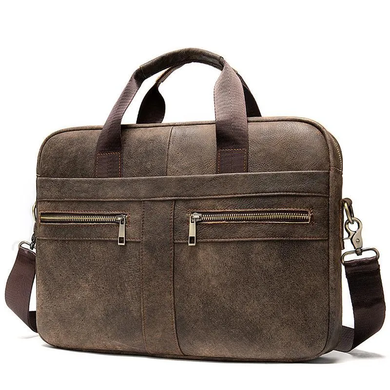 Vintage Style Grain Textured Interior Pocket Detachable Sling Strap Laptop Bag