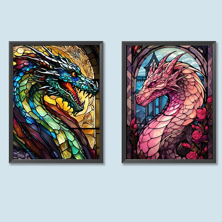 5D DIY FULL Round Drill Diamond Painting Dragon Stained Glass Home