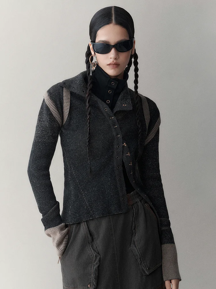 Brownm High Neck Slim Long Sleeve Knit